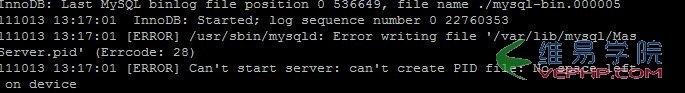 Mysql學習mysql：Can't start server: can't create PID file: No space left on device