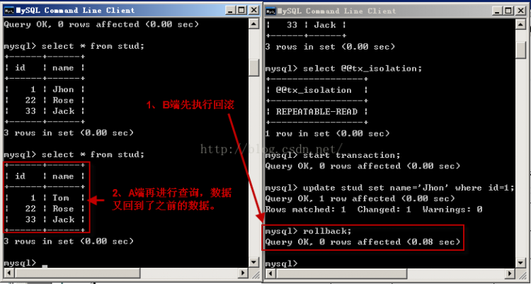 Mysql應用mysql 詳解隔離級別操作過程(cmd)