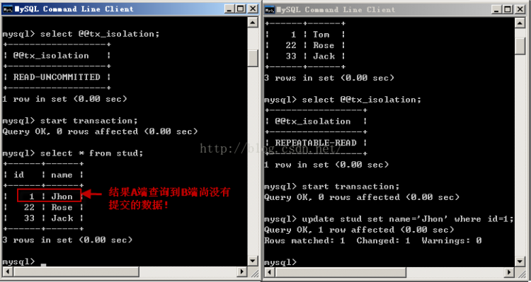 Mysql應用mysql 詳解隔離級別操作過程(cmd)